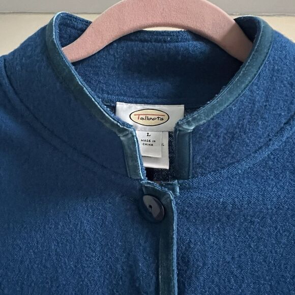 Vintage Talbots Royal Blue Merino Wool Blazer Coat Velvet Trim Size Large - Picture 4 of 8